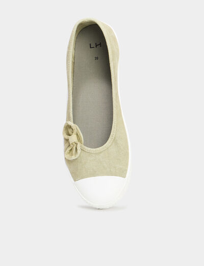 Ballerines en toile avec noeuds vert femme