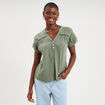 Blouse Col tunisien gaze de coton vert kaki femme