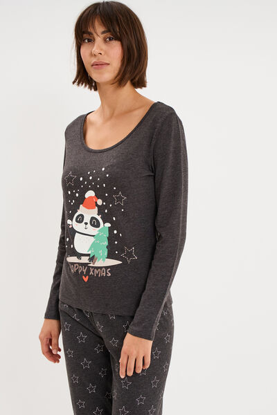 Ensemble pyjama No&euml;l 2 pi&egrave;ces gris fonc&eacute; femme