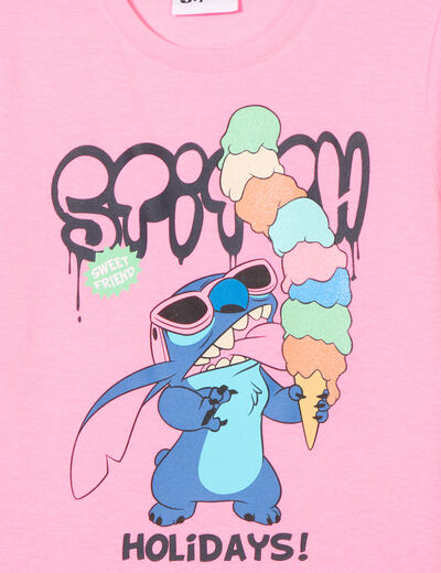 T-shirt manches courtes Stitch rose fluo fille