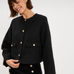 Veste droite boutonn&eacute;e tweed&eacute;&eacute; noir femme