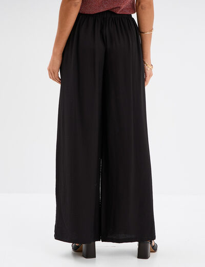 Pantalon large taille élastiquée noir femme