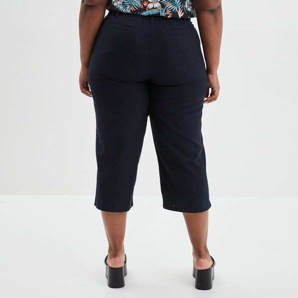 Pantacourt regular en lin majoritaire bleu foncé femme grande taille