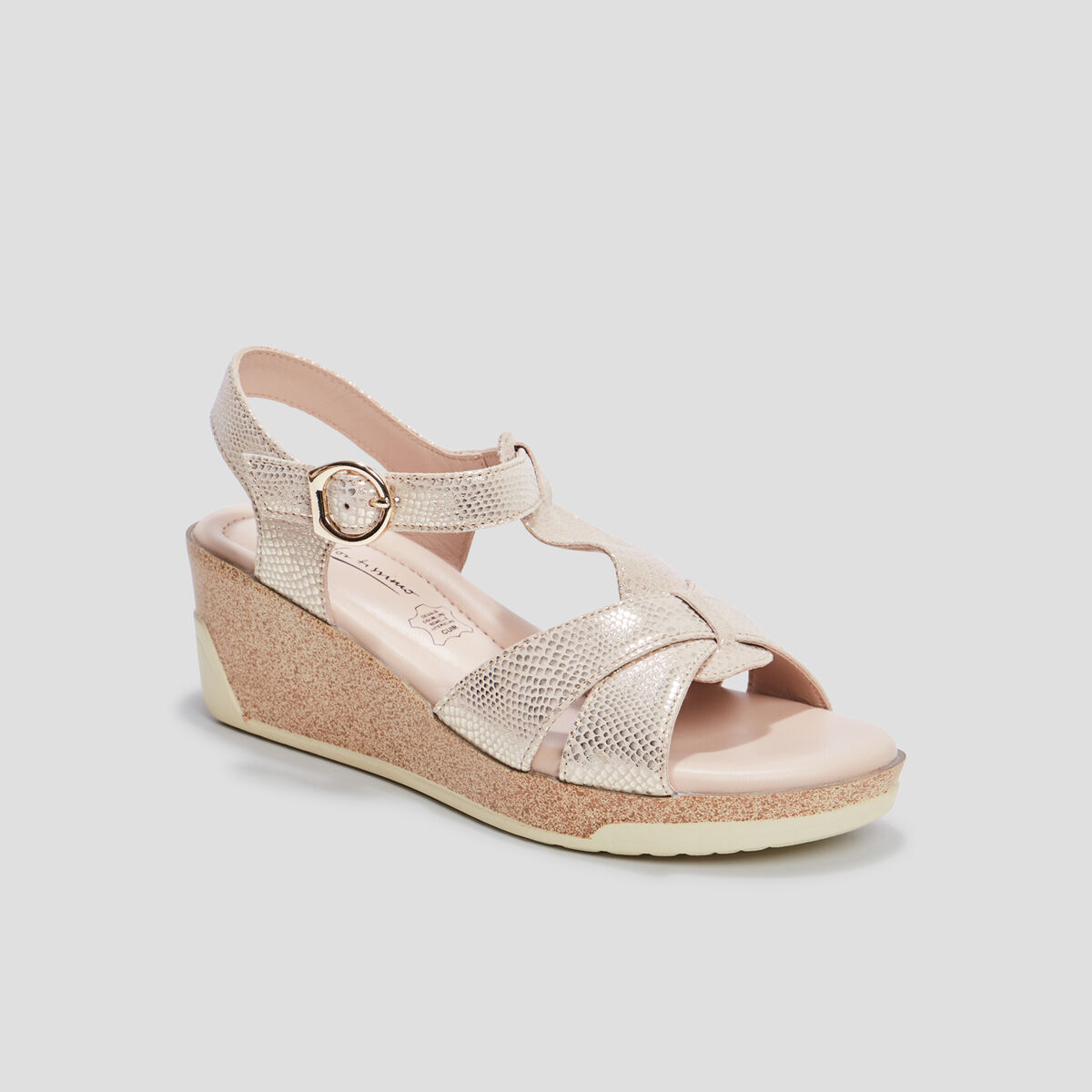 Sandales compensées en cuir pied large sable femme