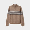 Pull camionneur jacquard manches longues taupe homme
