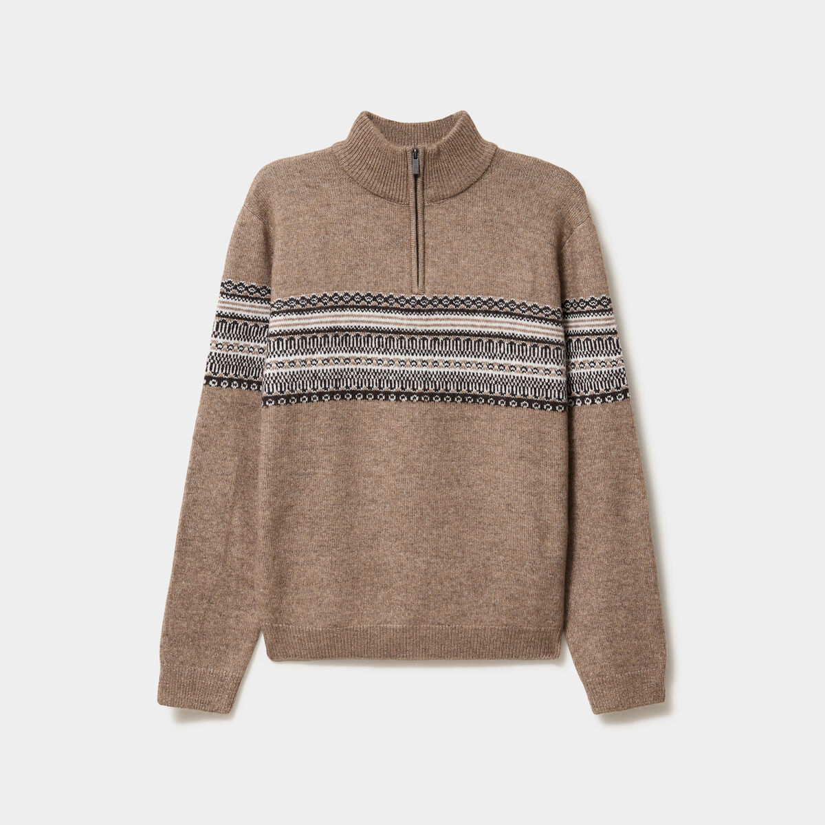 Pull camionneur jacquard manches longues taupe homme