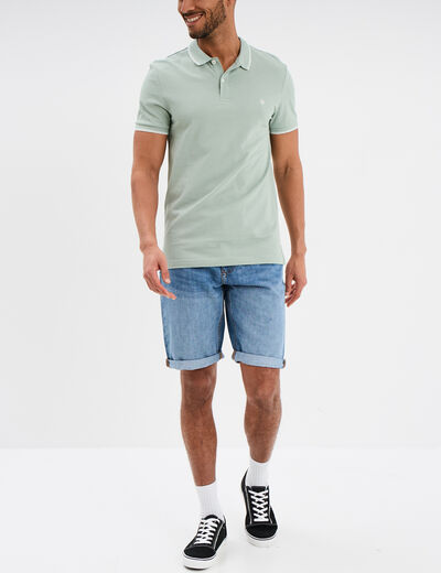 Polo manches courtes bords contrastés vert pastel homme