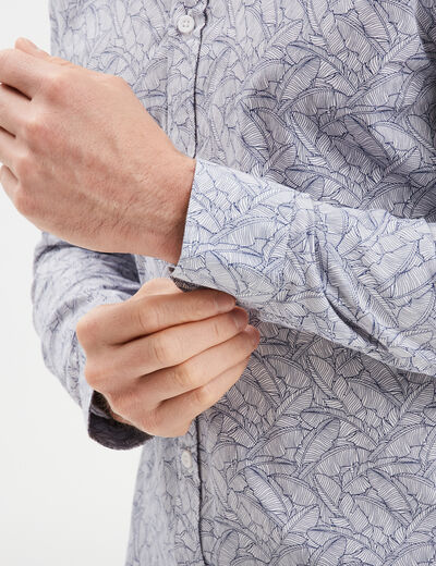 Chemise droite imprimée manches longues blanc homme