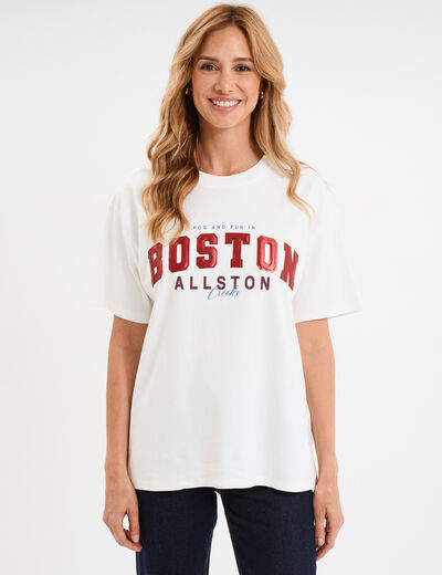 T-shirt col rond manches courtes coton blanc femme