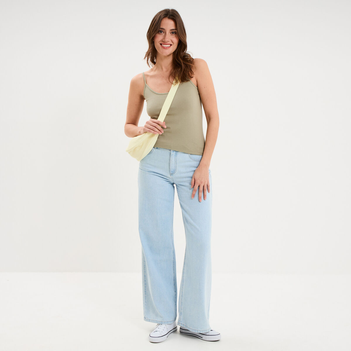 D&eacute;bardeur coton bretelles r&eacute;glables vert kaki femme