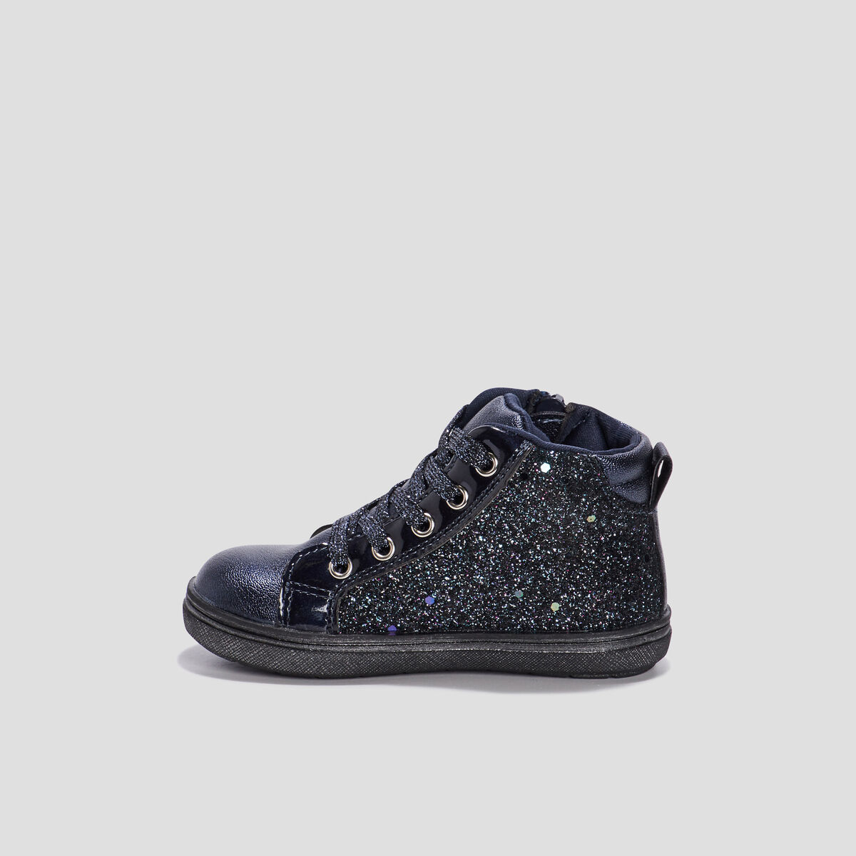 Baskets montantes &agrave; paillettes zipp&eacute;es bleu b&eacute;b&eacute; fille
