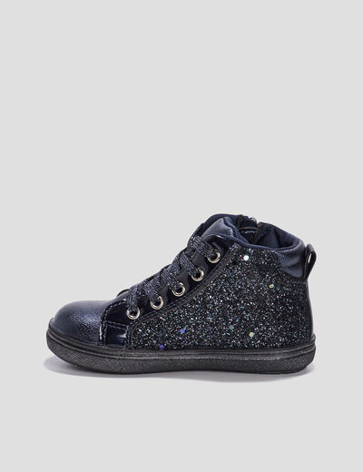 Baskets montantes à paillettes zippées bleu bébé fille