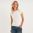 T-shirt ajust&eacute; col rond manches courtes blanc femme