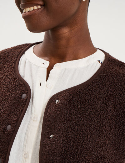 Veste sans manches effet polaire marron fonc&eacute; femme