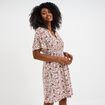 Robe courte col en V taille smock&eacute;e blanc femme