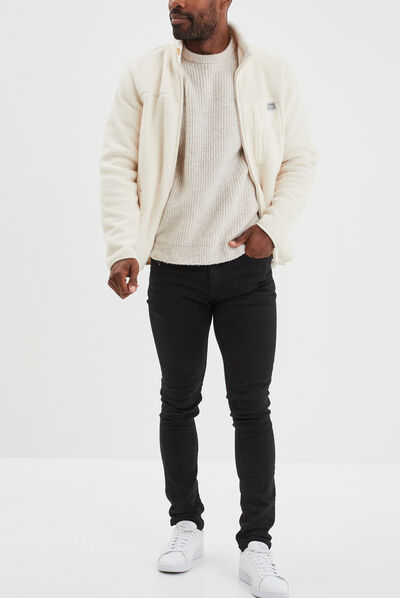 Pull col rond à manches longues beige homme