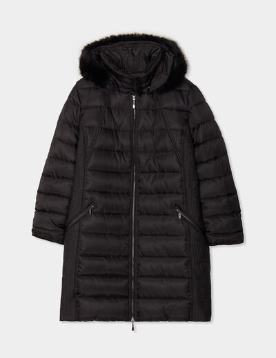 Doudoune ajustée à capuche amovible noir femme grande taille