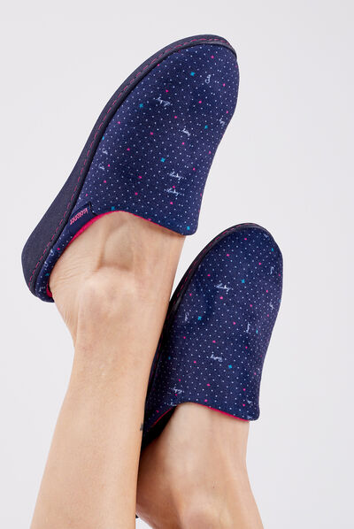 Chaussons mules compensés Isotoner bleu femme