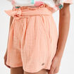 Short droit avec noeud en gaze de coton rose saumon fille