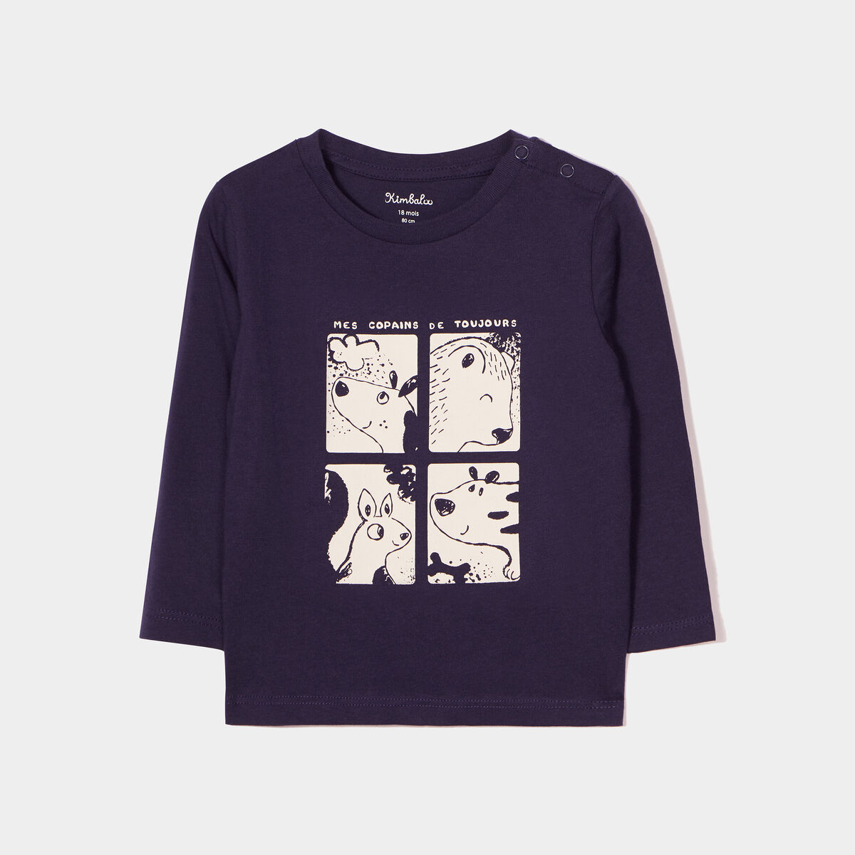T-shirt épaule boutonnée manches longues bleu marine bébé garçon