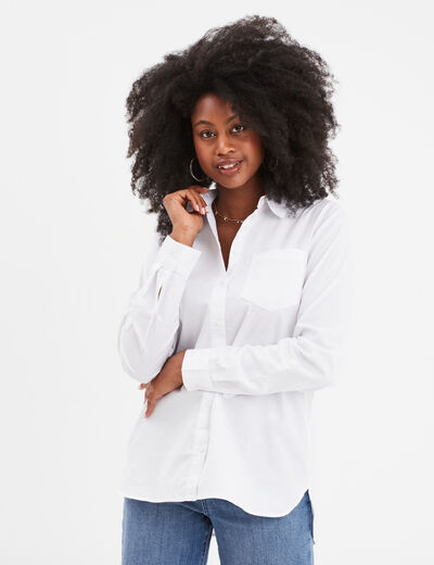 Chemise manches longues 1 poche coton blanc femme