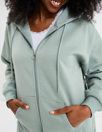 Sweat zippé à capuche vert pastel femme