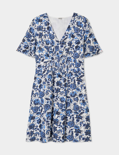 Robe col en V taille smockée Creeks blanc femme