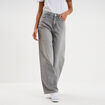Jean large taille haute coton denim gris femme