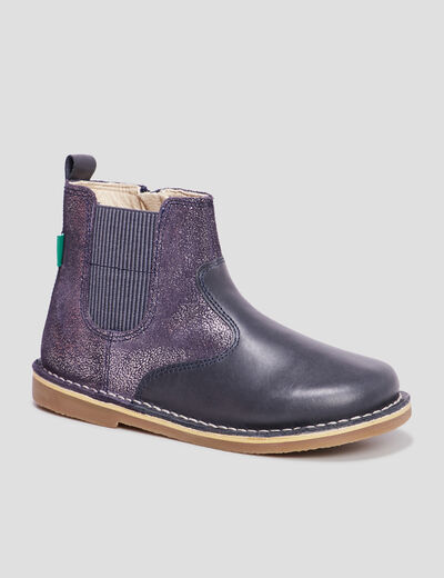 Bottines irisées en cuir Kickers Maelio bleu marine fille