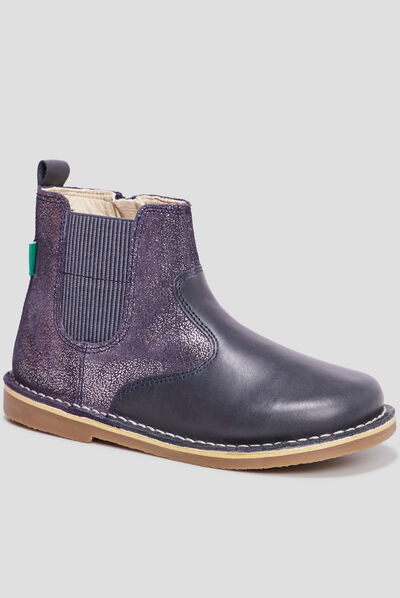 Bottines irisées en cuir Kickers Maelio bleu marine fille