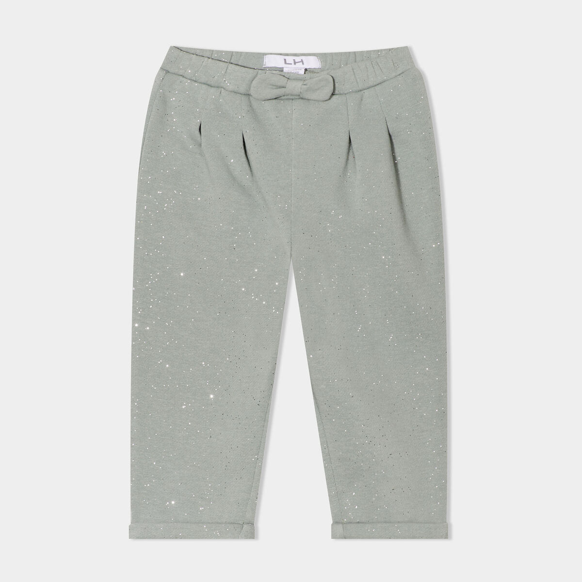 Pantalon jogging paillettes et noeud vert kaki bébé fille
