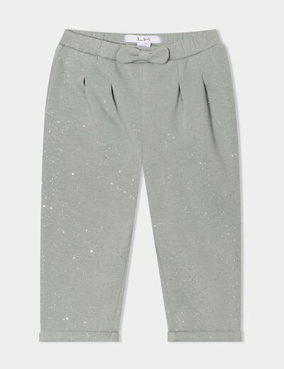 Pantalon jogging paillettes et noeud vert kaki bébé fille