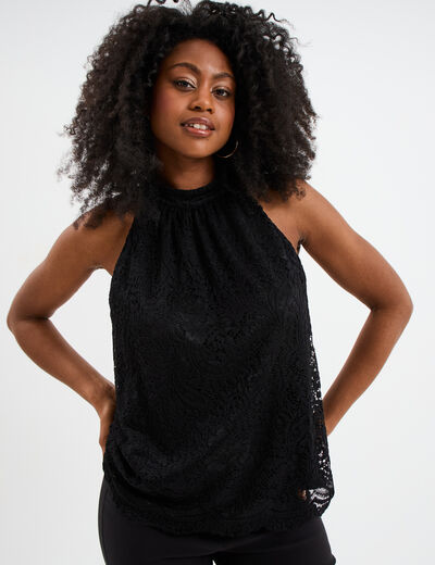 Débardeur dentelle encolure américaine noir femme