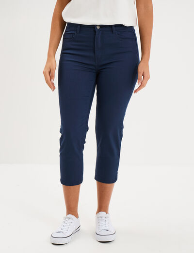 Pantalon capri slim twill 5 poches bleu marine femme