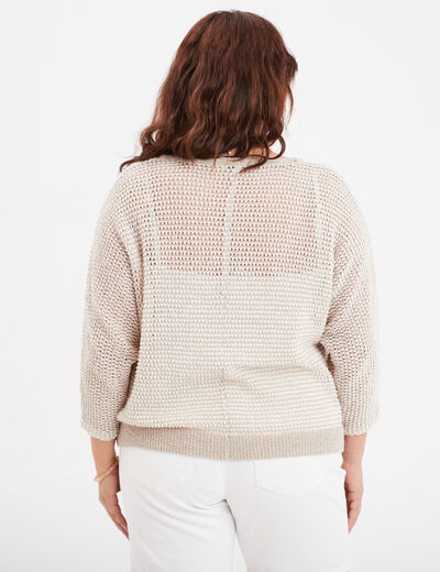 Pull col en V ajouré ecru femme grande taille