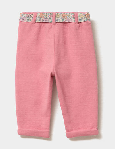 Pantalon en maille ceintur&eacute; rose b&eacute;b&eacute; fille