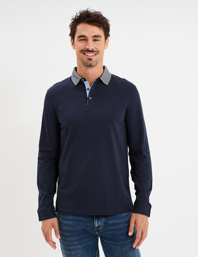 Polo manches longues coton majoritaire bleu marine homme