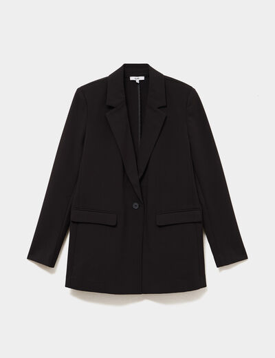 Blazer ajust&eacute; mi-long 1 bouton noir femme