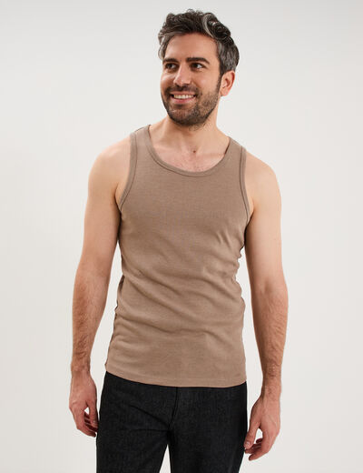 D&eacute;bardeur droit coton bretelles larges taupe homme