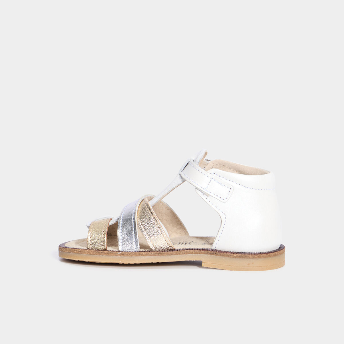 Sandales avec brides en cuir blanc b&eacute;b&eacute; fille