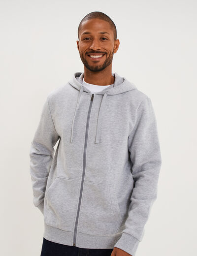 Sweat zipp&eacute; molleton &agrave; capuche gris homme