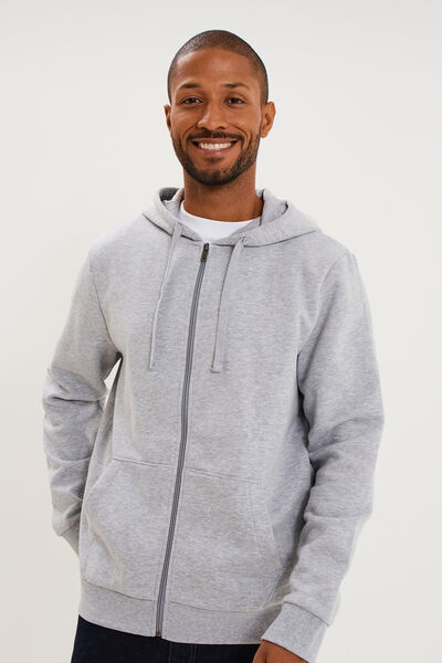 Sweat zipp&eacute; molleton &agrave; capuche gris homme