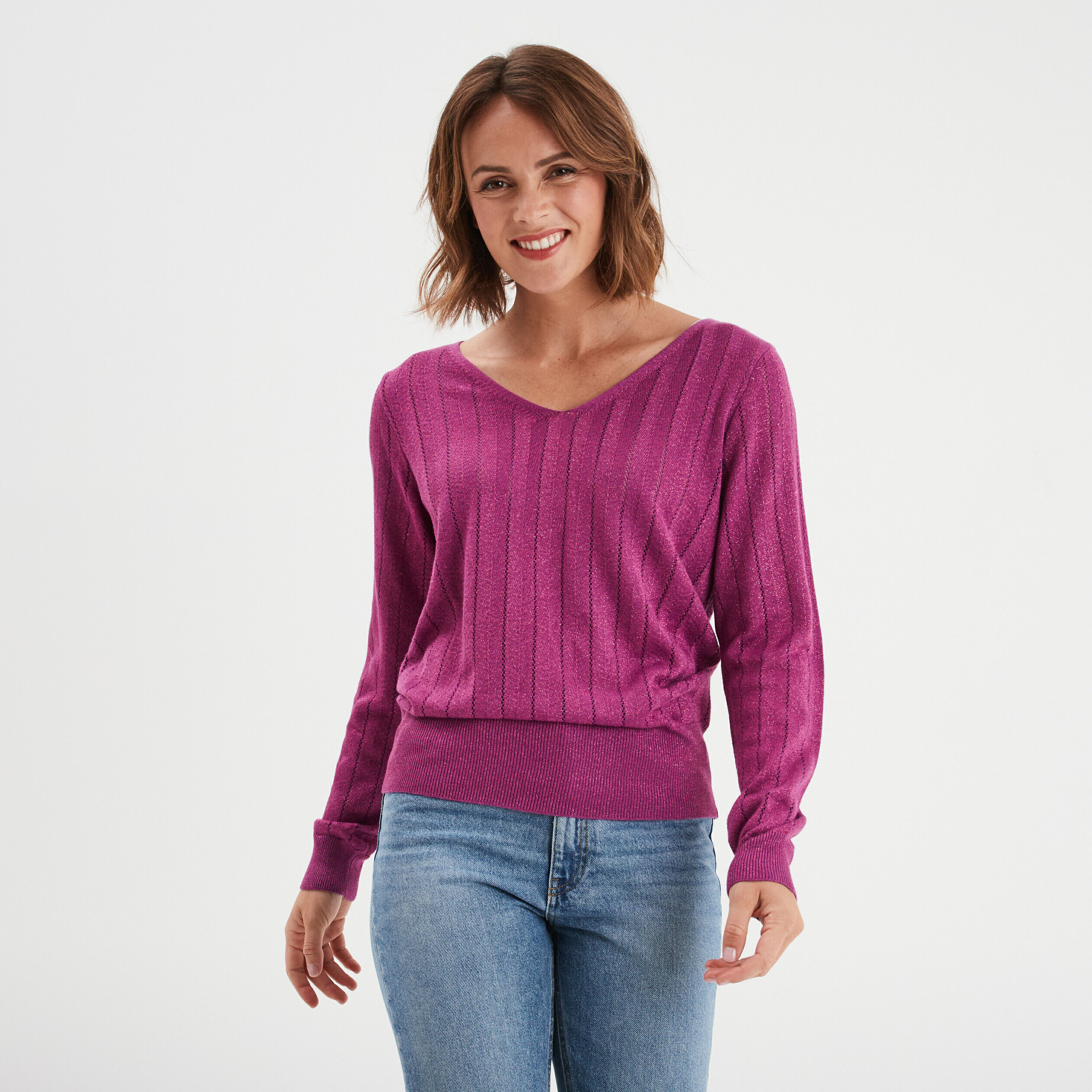 Pull ajouré manches longues violet femme LH
