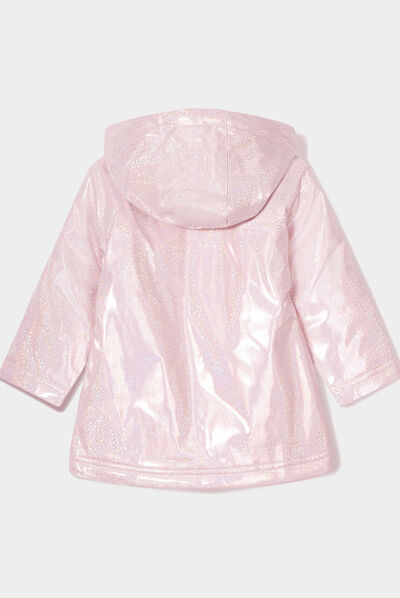 Parka pailletée à capuche doublée rose clair bébé fille