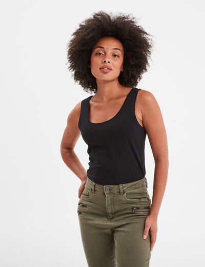 Débardeur bretelles larges coton noir femme