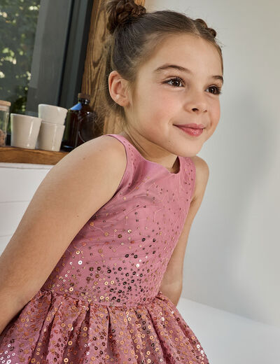 Robe sans manches à sequins effet tulle vieux rose fille