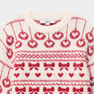Pull manches longues col rond jacquard ecru fille