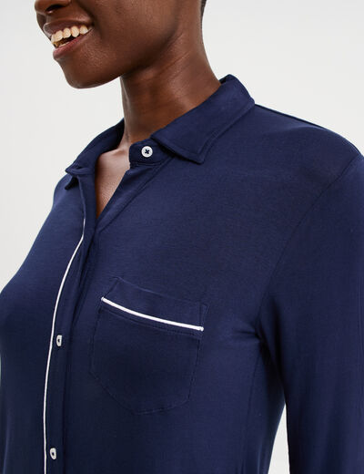 Chemise de nuit liquette boutonn&eacute;e bleu marine femme