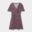 Robe courte fluide manches courtes col V noir femme
