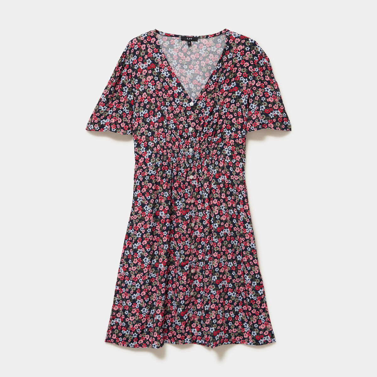 Robe courte fluide manches courtes col V noir femme